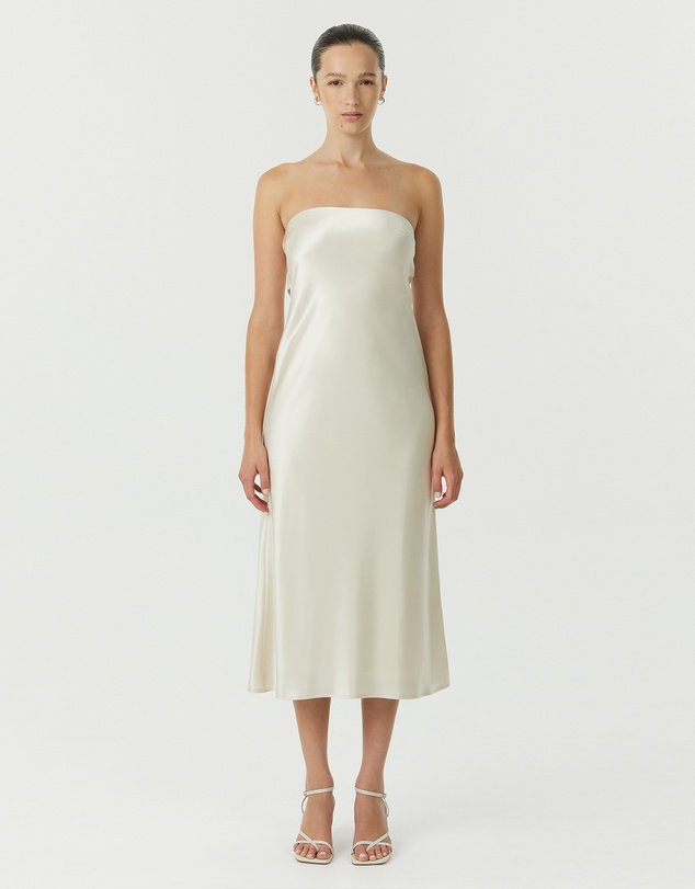 Third Form - Satin Tie Back Strapless Midi Dress