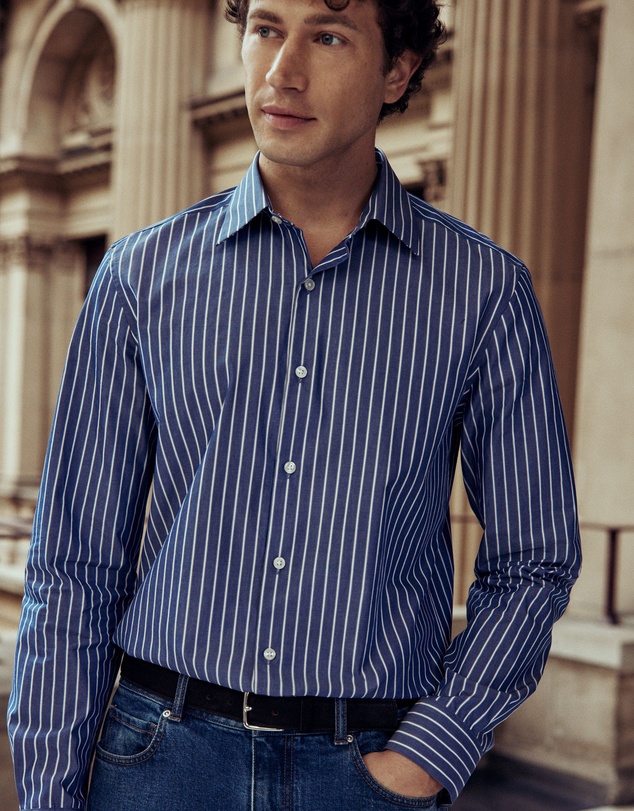 Trenery - Regular Fit Cotton Urban Striped Shirt in Navy