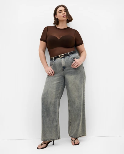 City Chic - Plus size Stretch Mesh Tee - chocolate