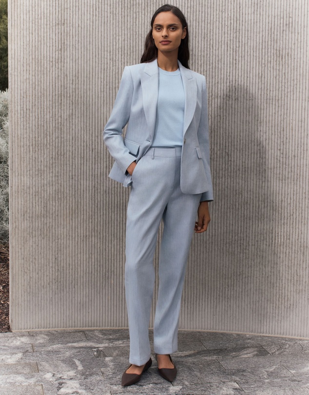 Trenery - Linen Cotton Yarn Dyed Herringbone Pant in Pale Blue
