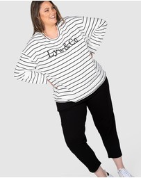 Love Your Wardrobe - LYW & Co Stripe Embroidered Sweat Top