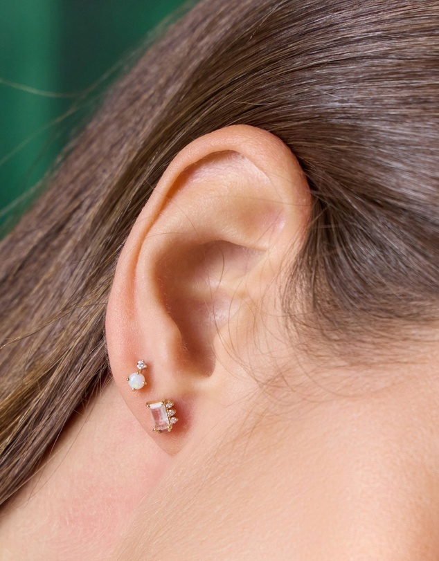 Wanderlust + Co - Diamond & Opal 14K Solid Gold Flat Back Earring