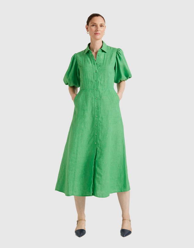 Trenery - Linen Delave Gathered Sleeve Shirt Dress