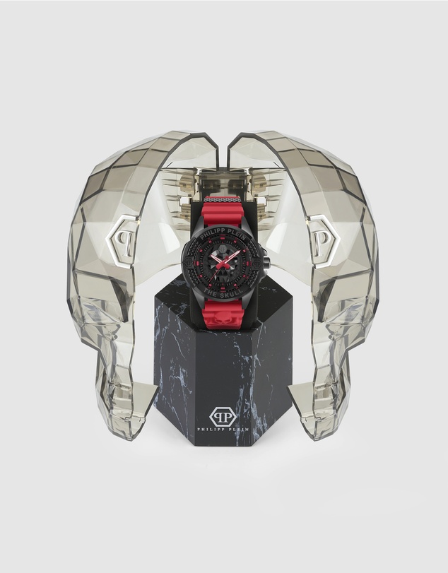 Philipp Plein - The $Kull 44mm Black Dial with Red Silicone Strap