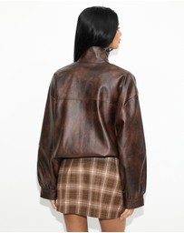 Dazie - Cool Nights Oversized Funnel Leather Look Jacket