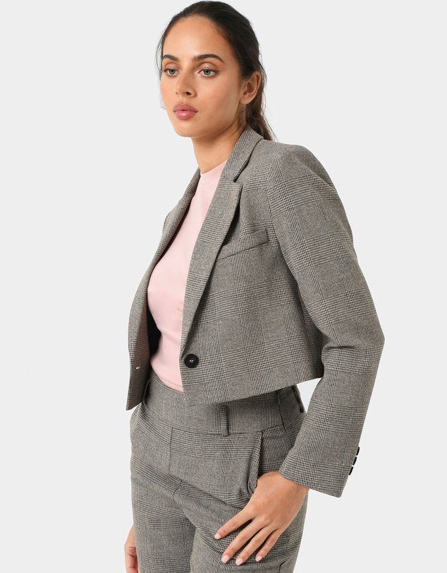 Forcast - Kai Checked Crop Blazer