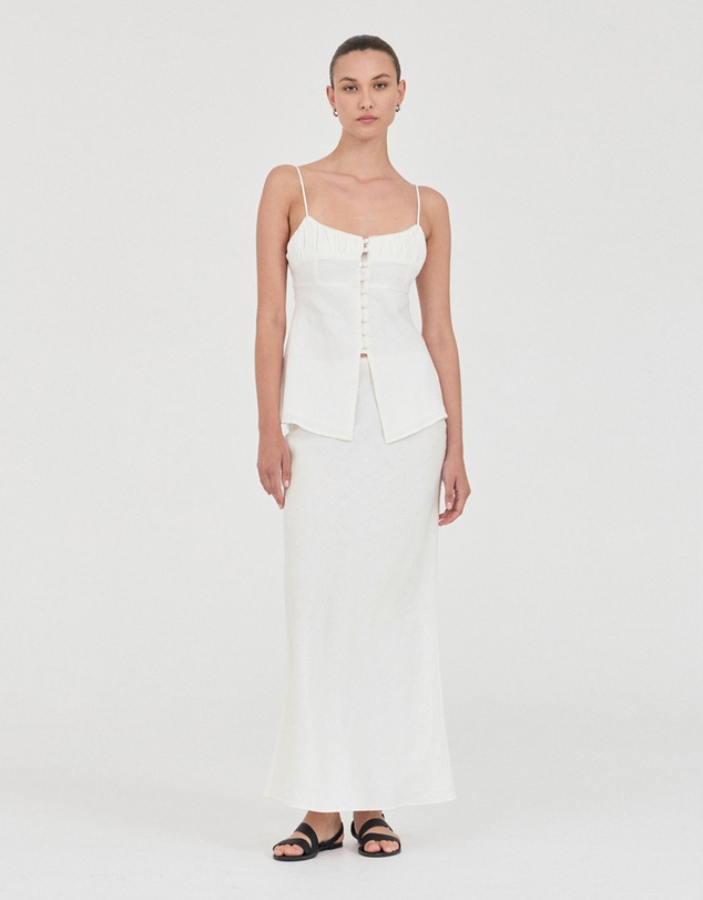 FRIEND of AUDREY - The Linen Buttoned Singlet Top