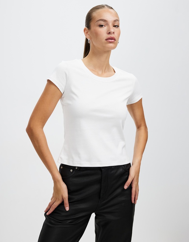 Honey and Beau -  jersey slim fit top with cap sleeves in white