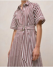 Trenery - Poplin Stripe Belted Dress in Espresso