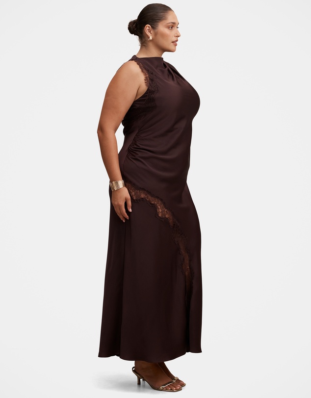 Forever New Curve - Kody Curve Satin Lace Asymmetric Dress