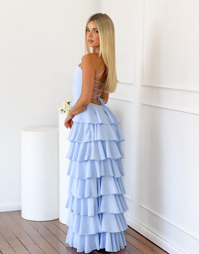 Beginning Boutique - Georgie Blue Ruffle Maxi Dress