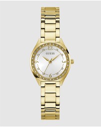 GUESS - Gold-Tone 30mm White Dial with Crystal Bezel Women's Watch