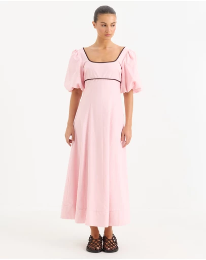 Calli - Maxime Contrast Bind Puff Sleeve Midi Dress
