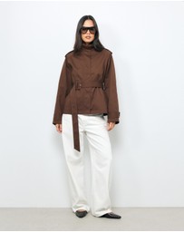 AERE - Sadie Funnel Neck Crop Trench Coat