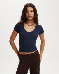 Cotton On - Goldie Rib V Neck Short Sleeve
