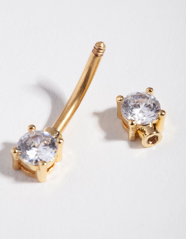 Lovisa - Titanium Gold Double Cubic Zirconia Square Belly Ring