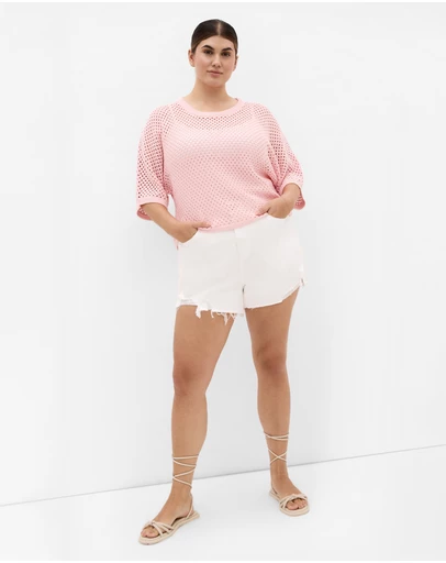 City Chic - Plus size Crochet Knit Top - peach