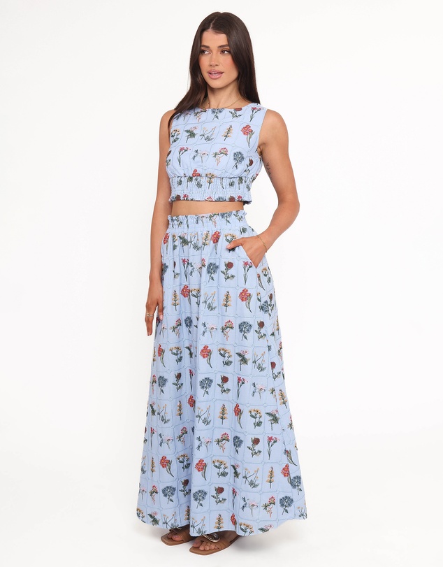Petal & Pup - Kimora Embroidered Maxi Skirt - Blue Floral