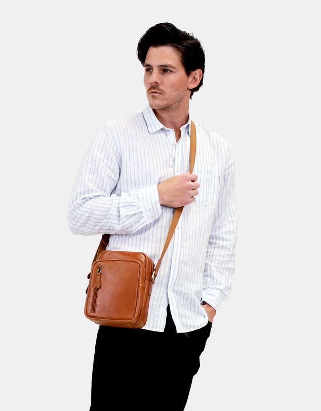 Pierre Cardin - Pierre Cardin Men's Leather Twin Zip Crossbody Bag
