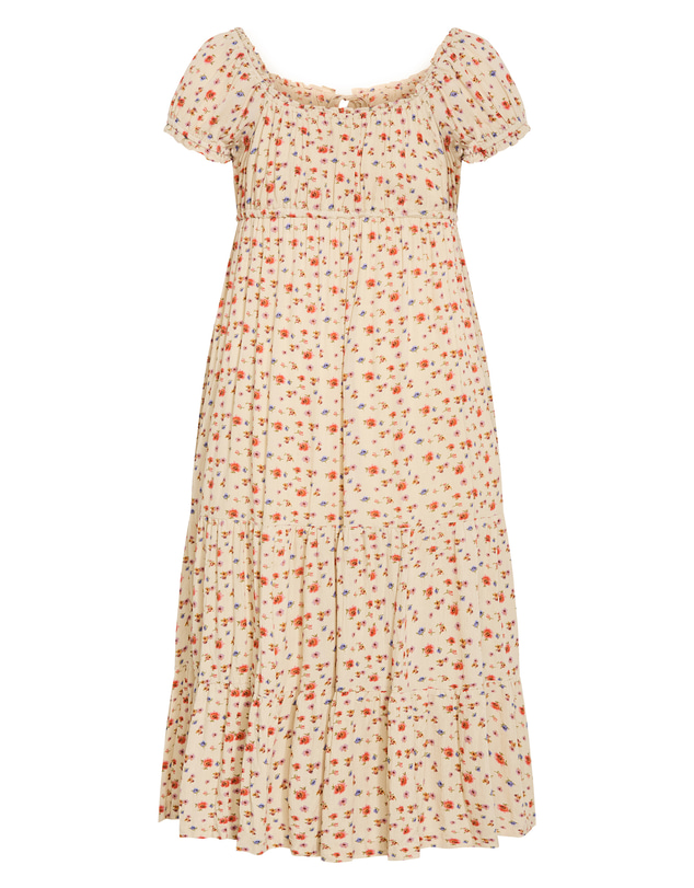 City Chic - Plus size Dreams Print Tiered Maxi Dress - butter