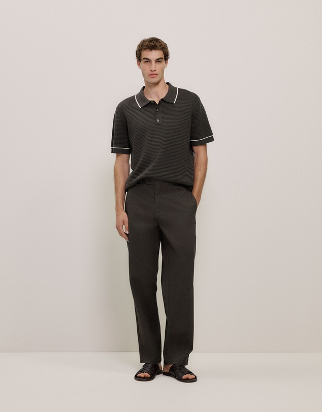 Trenery - Textured Cotton Tipped Knit Polo in Dark Olive