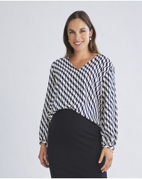 Angel Maternity - Marina Geometric Wave-Print V-Neck Long-Sleeve Blouse