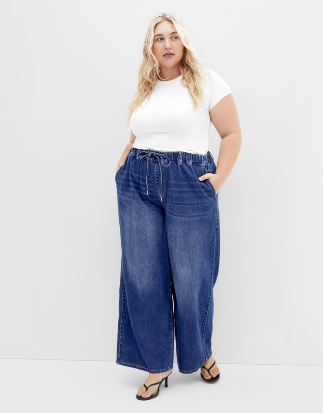 City Chic - Jorja Wide Leg Denim Jean - Mid Wash