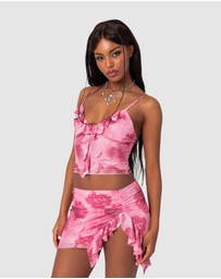 EDIKTED - Wanda Printed Mesh Ruffled Tank Top