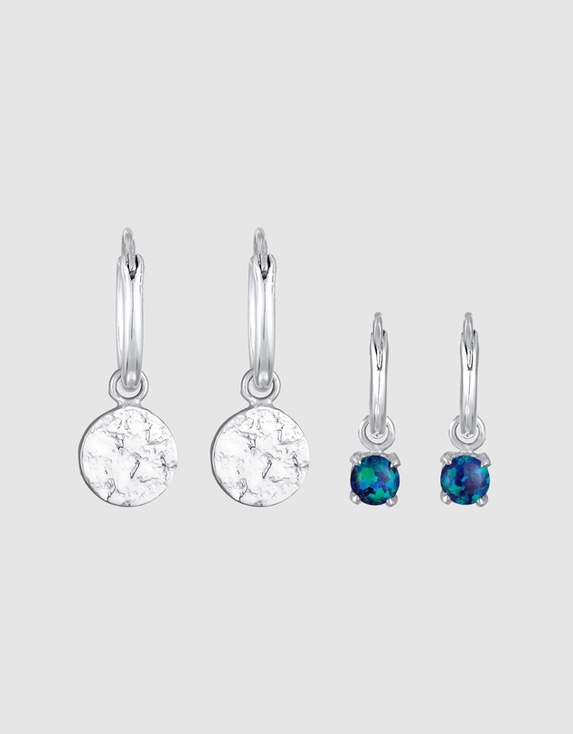 Elli Jewelry - Earrings Creoles Platelet Pendant Set with Opal Blue in 925 Sterling Silver