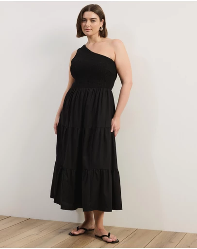Atmos&Here Curvy - Josie Linen Blend One Shoulder Tiered Maxi Dress