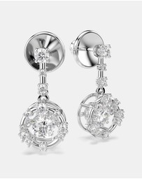Swarovski - Constella Drop Earrings, Round Cut, Dancing Stone, White, Rhodium Plated
