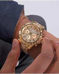 GUESS - Multi-function Men's 48mm Champagne Dial with Crystals and Gold-Tone Strap