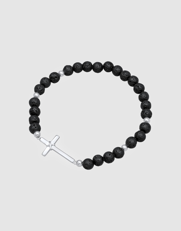 Kuzzoi - ICONIC EXCLUSIVE - Lava Stone Bracelet with Cross in 925 Sterling Silver
