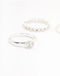 Lovisa - Silver Plated Fine Round Cubic Zirconia Stacking Rings 3-Pack