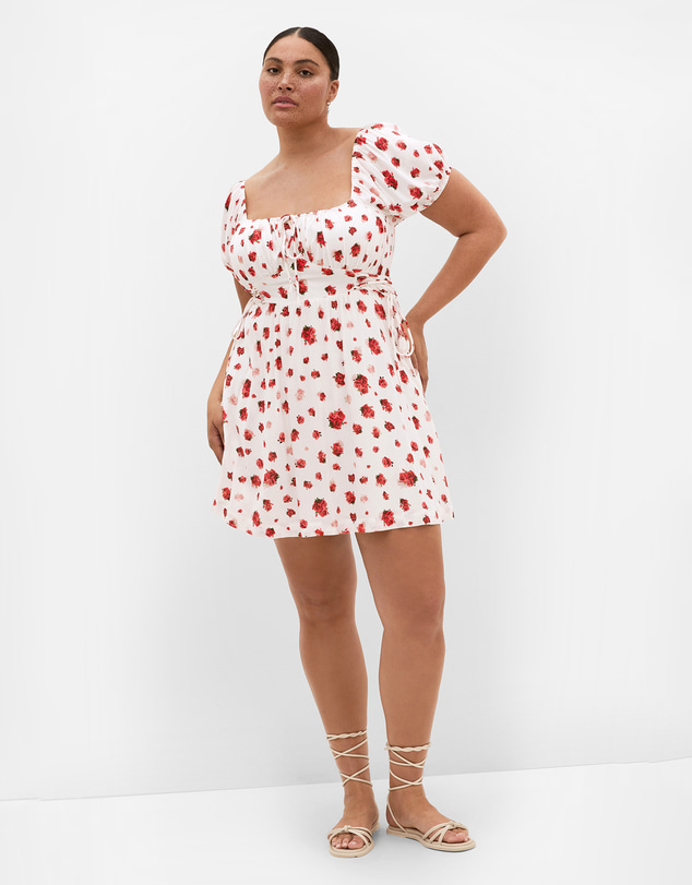 City Chic - Plus size Anna Rose Print Mini Dress - ivory
