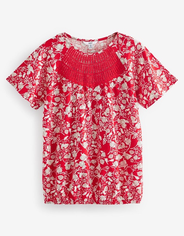 NEXT - Short Sleeve Crochet Bubblehem Top