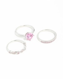 Lovisa - Pink Cubic Zirconia 3 Ring Stack Pack