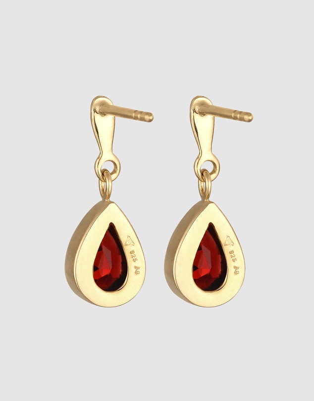 Elli Jewelry - Garnet Teardrop Earrings in Gold-Plated 925 Silver
