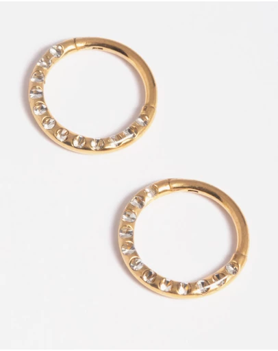 Lovisa - Gold Plated Surgical Steel Pave Hoop Earrings