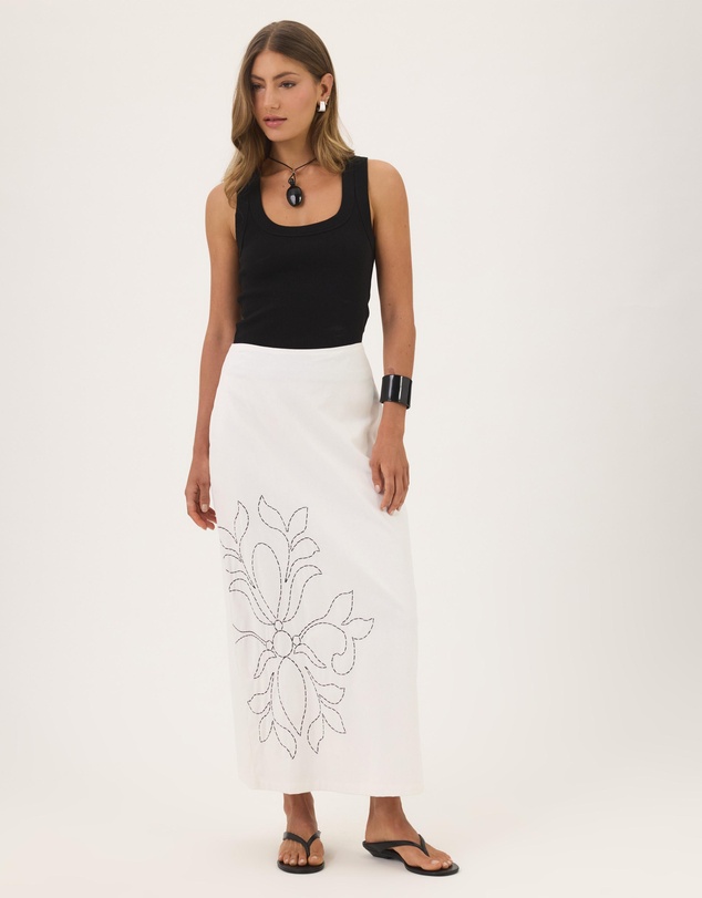 Atmos&Here - Flora Cotton Skirt With Placement Embroidery