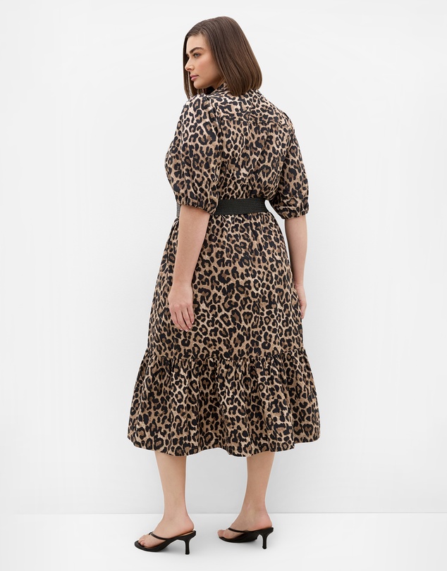 City Chic - Plus size Rosie Leopard Print Belted Dress - chocolate