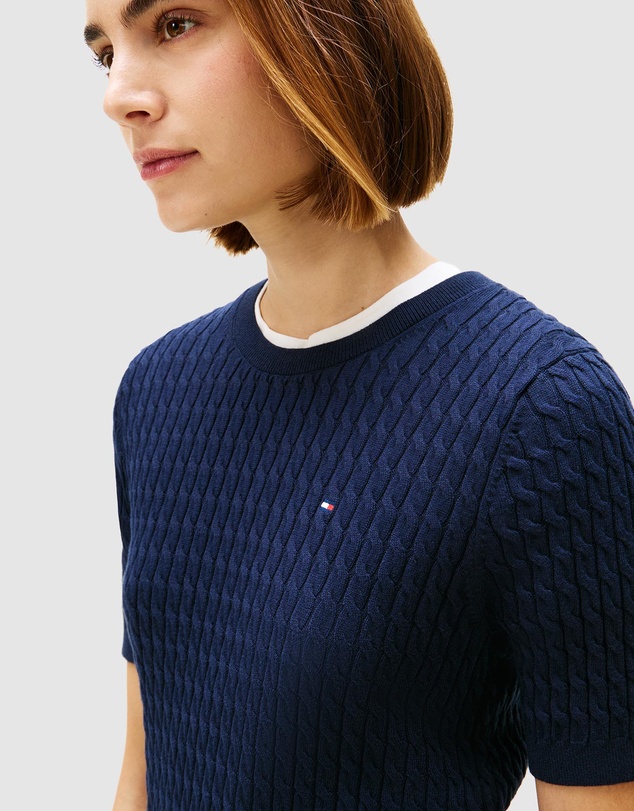 Tommy Hilfiger - Cotton Cable Fine Gauge Crew Neck Short Sleeve Sweater