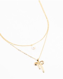 Lovisa - Gold Plated Brass Bow & Pearl Layered Necklace