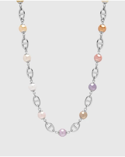 Nialaya Jewellery - Men's Silver Mariner Chain with Multicolored Pearls