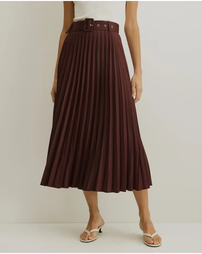 Atmos&Here - Hailey Pleated Belt Midi Skirt