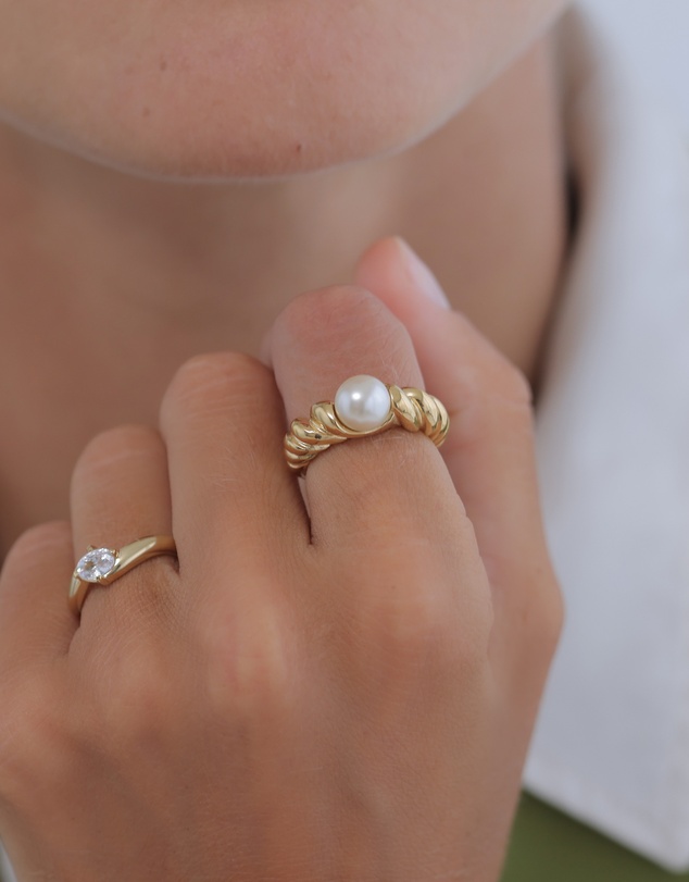 Elli Jewelry - Ring Pearl 925 Sterling Silver Gold-Plated