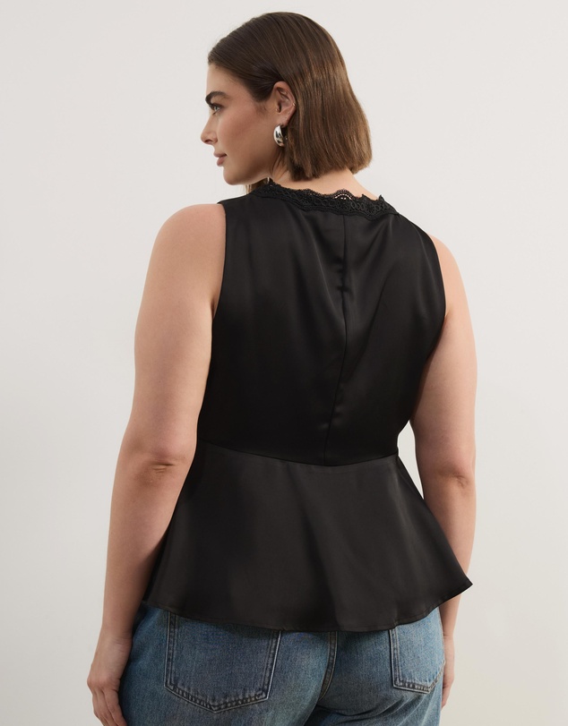 Atmos&Here Curvy - Sylvie Satin Lace Trim Top