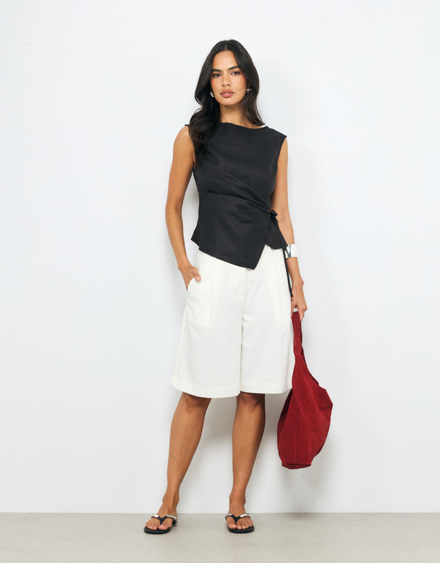 AERE - Wrap Front Boat Neck Top
