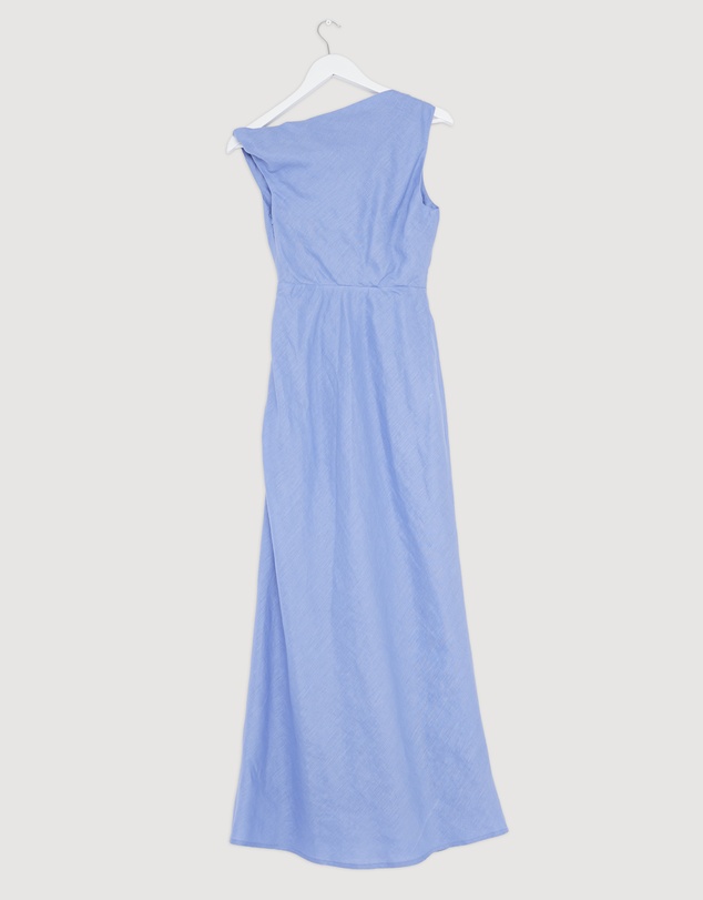 Revibe - Repaired AERE Fia Linen Draped Off Shoulder Maxi Dress - AU 6