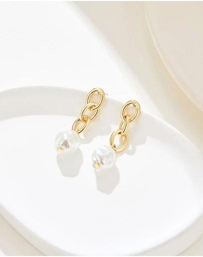 Mestige - Tribute Baroque Pearl Earrings - 18K Gold Plated